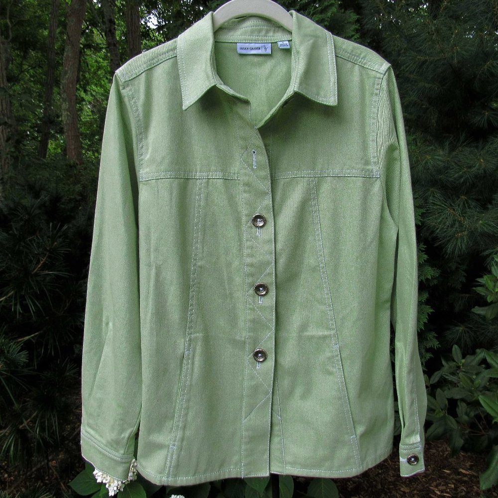 Susan Graver Cotton Pinpoint Oxford Buttondown Shacket NWOT